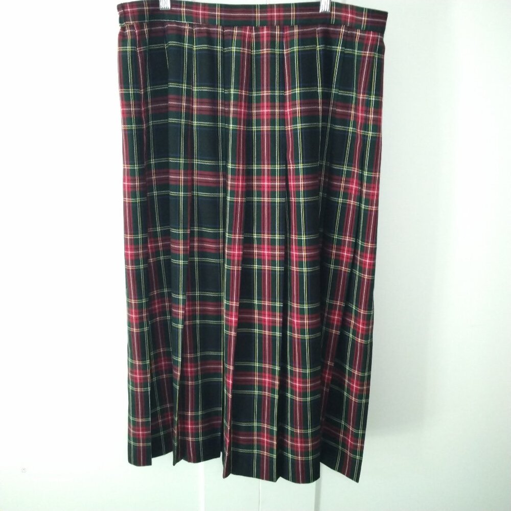 Red Pleated Plaid Tartan 33" Long Maxi Skirt Back Zip & Stretch Waistband 18W